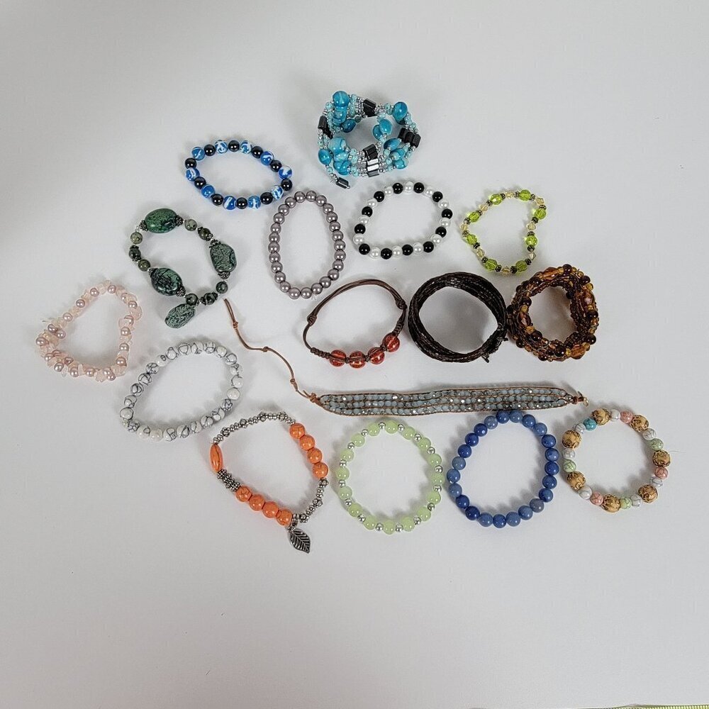 Stretch Bracelet Lot Mixed Materials Stone Glass Agate Good Wearable Condition